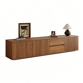 79" Brown Fluted TV Consoles for Living Room, Large Mid Century Modern Entertainment Center