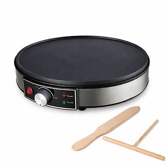 Morning Star 12" Electric Crepe Maker Nonstick Griddle, Temp Control & Wood Tools + Recipes