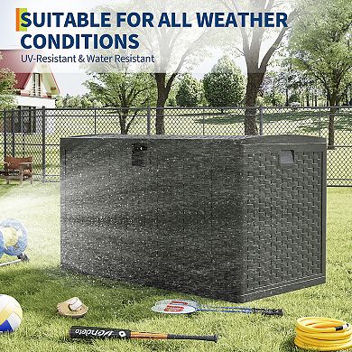 120 Gallon Resin Deck Box Lockable Lid UV Resistant Patio Cushion Storage