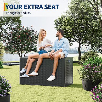 120 Gallon Resin Deck Box Lockable Lid UV Resistant Patio Cushion Storage