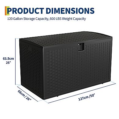 120 Gallon Resin Deck Box Lockable Lid UV Resistant Patio Cushion Storage