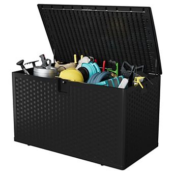 120 Gallon Resin Deck Box Lockable Lid UV Resistant Patio Cushion Storage