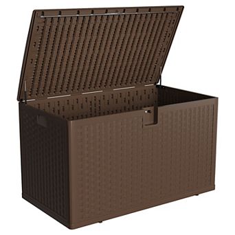 120 Gallon Resin Deck Box Lockable Lid UV Resistant Patio Cushion Storage