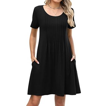 Summer Dresses for Women Casual Short Sleeve Sundresses Pleated Dress with Pockets Women Fashion
