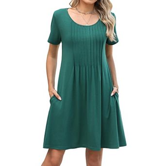 Summer Dresses for Women Casual Short Sleeve Sundresses Pleated Dress with Pockets Women Fashion