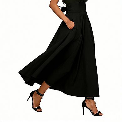 Women's Elegant High Waisted Skirt Casual Long Maxi Skirt with Pockets