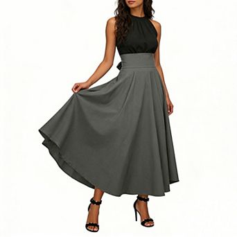 Women's Elegant High Waisted Skirt Casual Long Maxi Skirt with Pockets