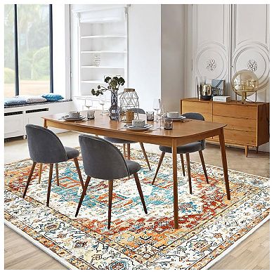 Vintage Style Area Rug Thin Washable Entryway Rug Distressed Multi Thin Carpet