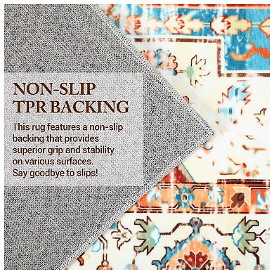 Vintage Style Area Rug Thin Washable Entryway Rug Distressed Multi Thin Carpet