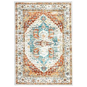 Vintage Style Area Rug Thin Washable Entryway Rug Distressed Multi Thin Carpet