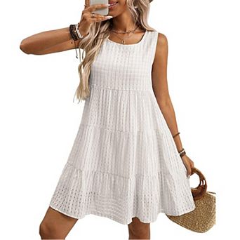 Womens Plaid Summer Dress Casual U Neck Gingham Loose Dress Cute A Line Y2K Beach Sundress