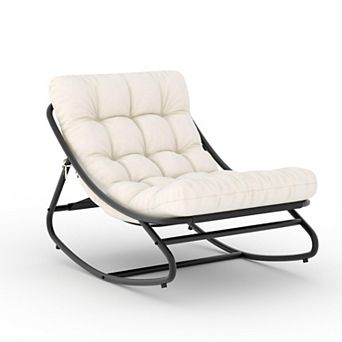 Oversized Outdoor Papasan Rocking Chair, Thick Cushion 450 LBs Support for Bedroom, Patio Garden