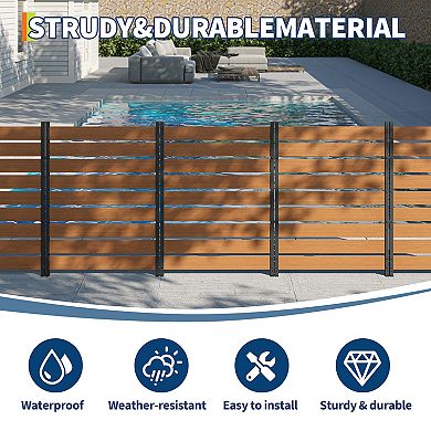 2 Panels No-Dig Privacy Screen Fence, Aluminum Frame Vinyl Slats Outdoor Enclosure