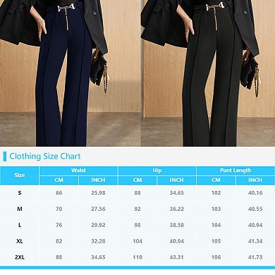 Women High Waist Straight Leg Trousers Solid Color Elegant Pants with Belt