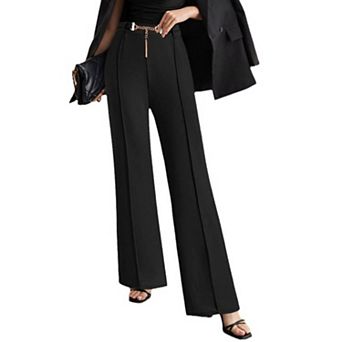 Women High Waist Straight Leg Trousers Solid Color Elegant Pants with Belt