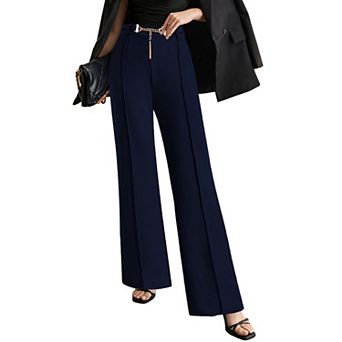 Women High Waist Straight Leg Trousers Solid Color Elegant Pants with Belt