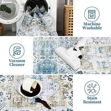 Washable Rug, Ultra Soft Area Rug, Non Slip Small Carpet, Stain Resistant Carpet for Living Room