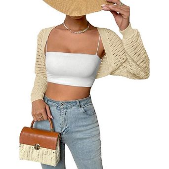 Women's Bolero Shrug Sweater Rib Knitted Long Sleeve Open Front Cropped Cardigan Y2K Tops