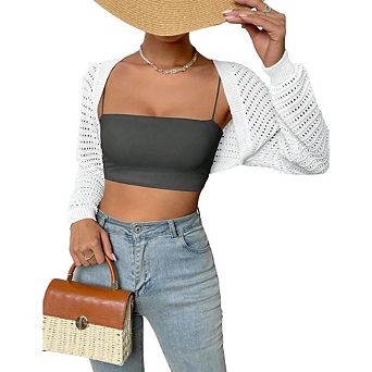 Women's Bolero Shrug Sweater Rib Knitted Long Sleeve Open Front Cropped Cardigan Y2K Tops