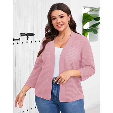 Womens Plus Size Cardigan 3/4 Length Sleeve Lightweight Casual Knitted Open Front Cardigans