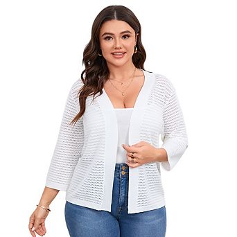 Womens Plus Size Cardigan 3/4 Length Sleeve Lightweight Casual Knitted Open Front Cardigans