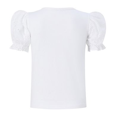 Girls' Puff Sleeve Top Solid Color Ruffle T-Shirt Casual Summer Blouse