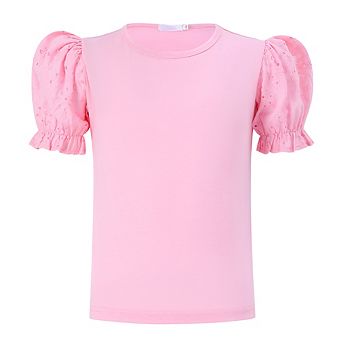 Girls' Puff Sleeve Top Solid Color Ruffle T-Shirt Casual Summer Blouse
