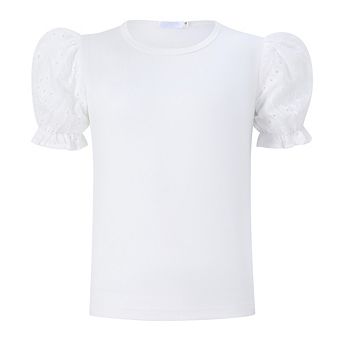 Girls' Puff Sleeve Top Solid Color Ruffle T-Shirt Casual Summer Blouse