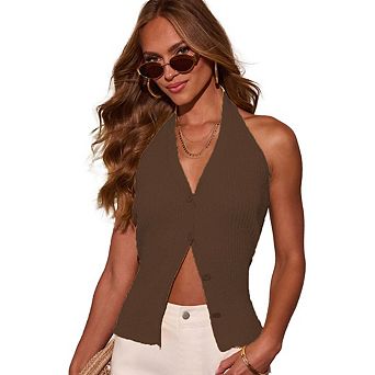 Women's Sleeveless Sweater Vest V Neck Button Down Knit Tank Tops Cardigans