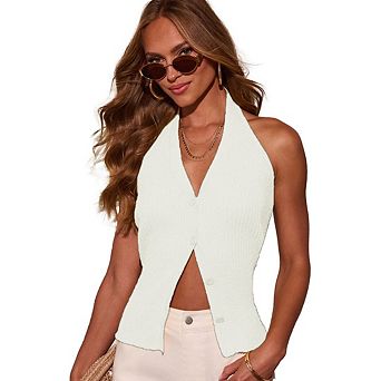 Women's Sleeveless Sweater Vest V Neck Button Down Knit Tank Tops Cardigans