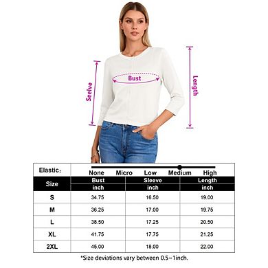 Women's Cropped Cardigan 3/4 Sleeve Crewneck Button Up Sweater Knit Top