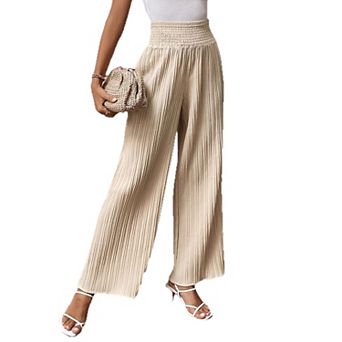 Women High Waisted Palazzo Pants Casual Flowy Trousers Elastic Waist Wide Leg Pants
