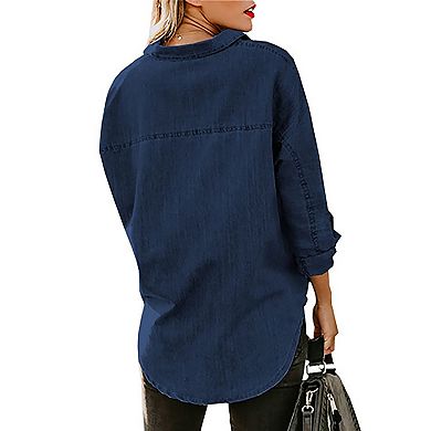 Women's Button Down Shirts Long Sleeve Casual Collared Shirt Loose Blouses Tops with Pocket
