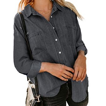 Women's Button Down Shirts Long Sleeve Casual Collared Shirt Loose Blouses Tops with Pocket