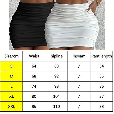 Women's Stretch Skirt High Waist Ruched Bodycon Double Layer Casual Mini Skirt