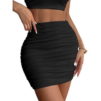 Women's Stretch Skirt High Waist Ruched Bodycon Double Layer Casual Mini Skirt