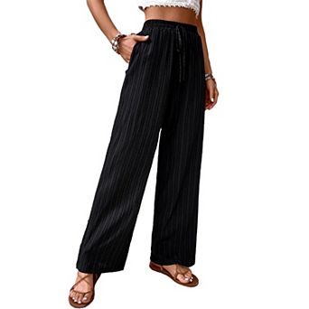 Women Wide Leg Palazzo Pants High Waist Flowy Fit with Drawstring Waistband Pants Casual Trousers