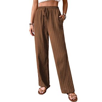 Women Wide Leg Palazzo Pants High Waist Flowy Fit with Drawstring Waistband Pants Casual Trousers