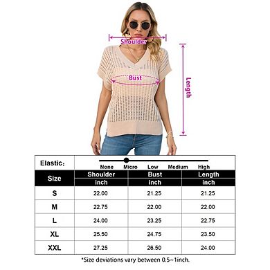Women's Summer Crochet Tops Hollow Out Cap Sleeve V-Neck Lightweight Pullover Sweater Beach Clothes