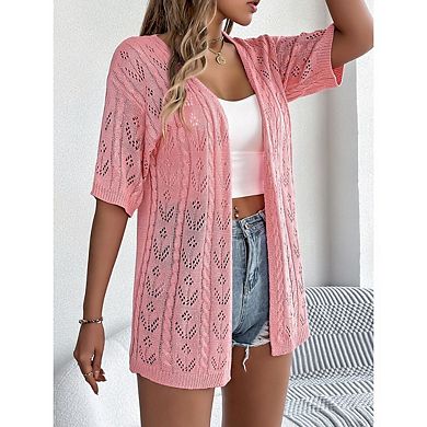Women's Lightweight Summer Cardigans Short Sleeve Knit Crochet Cover up Boho Beach Vacation Clothes