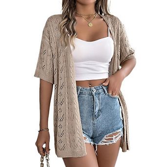 Women's Lightweight Summer Cardigans Short Sleeve Knit Crochet Cover up Boho Beach Vacation Clothes