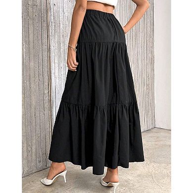 Women's Bohemian A-Line Maxi Skirt Tiered Ruffled Flowy Long Half Skirt