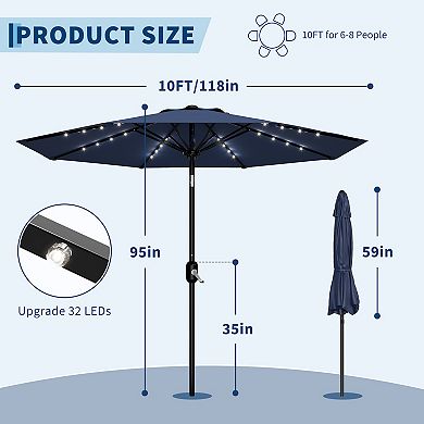 9FT Solar Powered LED Offset Patio Umbrella with Tilt Crank 32 Auto Charging Lights 8 Rib