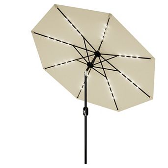 9FT Solar Powered LED Offset Patio Umbrella with Tilt Crank 32 Auto Charging Lights 8 Rib