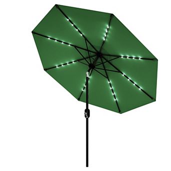 9FT Solar Powered LED Offset Patio Umbrella with Tilt Crank 32 Auto Charging Lights 8 Rib