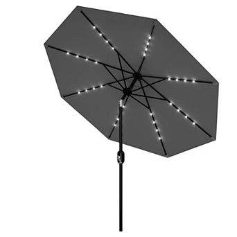 9FT Solar Powered LED Offset Patio Umbrella with Tilt Crank 32 Auto Charging Lights 8 Rib