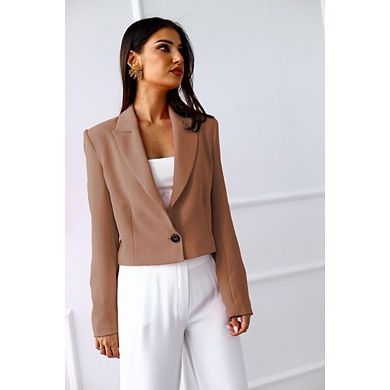 Women's Cropped Blazers Business Casual Lightweight Button Lapel Suit Jacket Short Work Outfits