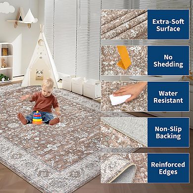 ANIXOL Washable Non-Slip Vintage Oriental Area Rug