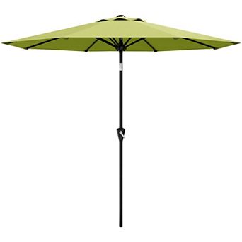 9FT Patio Umbrella with Crank Lift and Push Button Tilt 8 Sturdy Ribs