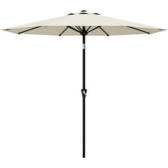 9FT Patio Umbrella with Crank Lift and Push Button Tilt 8 Sturdy Ribs